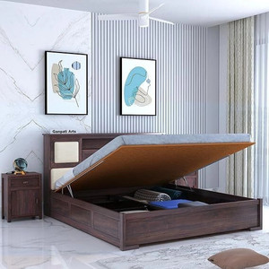 Ganpati Arts Sheesham Wood Maharaja Bed for Bedroom/Wooden Cot/Palaung With Hydraulic Storage Solid Wood Queen Hydraulic Bed
