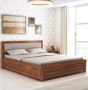 Ganpati Arts Sheesham Wood Euro Queen Size Bed with Box Storage for Bedroom/Living Room Solid Wood Queen Box Bed
