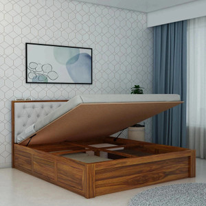 Ganpati Arts Sheesham Wood Decan Queen Bed with Hydraulic Storage For Bedroom/Home Solid Wood Queen Hydraulic Bed