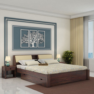 WOODENJOY Sheesham Wood Queen Bed With Drawers Storage/Wooden Queen Bed With Storage Solid Wood Queen Drawer Bed