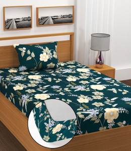 BLUEDOT Cotton Single Fitted (Elastic) 200 TC Floral 1 Bedsheet