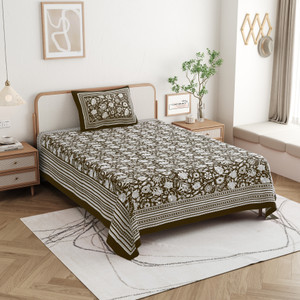 CLOTHOLOGY Cotton Single Flat 240 TC Jaipuri Prints 1 Bedsheet with 2 Pillow Covers