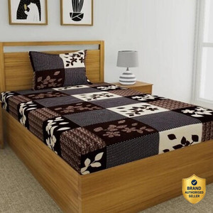 Goodrik Cotton Single Flat 140 TC 3D Printed 1 Bedsheet with 2 Pillow Covers