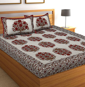 CLOTHSIDE 144 TC Cotton Double Jaipuri Prints Flat Bedsheet