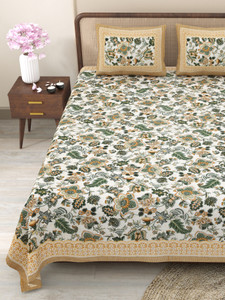 CLOTHOLOGY Cotton Queen Flat 240 TC Jaipuri Prints Bedsheet