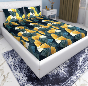 EXFAB Cotton Double Fitted (Elastic) 280 TC Printed 1 Bedsheet with 2 Pillow Covers
