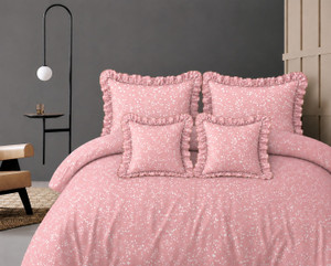 CLOVIS KRAFTS Cotton King Flat 300 TC Printed 1 Bedsheet with 2 Pillow Covers, 2 Cushion Covers