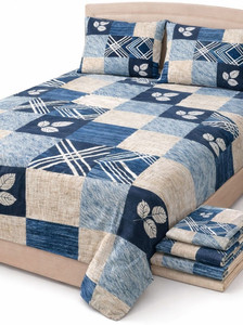 parth international Cotton Blend Double Flat 400 TC Checkered 1 Bedsheet with 2 Pillow Covers