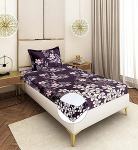 SHOPHOX Woolen Single Fitted (Elastic) 300 TC Abstract Bedsheet