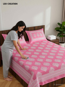 Leo Cotton Double Flat 144 TC Jaipuri Prints Bedsheet with 2 Pillow - Image 6