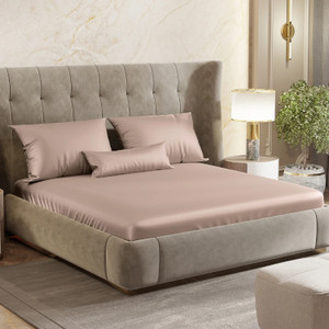 haus & kinder Satin Double Fitted 300 TC Bedsheet with 2 Pillow Covers - Image 1