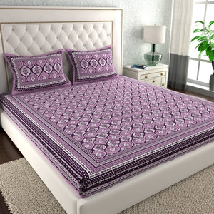 Cosito Cotton Double Flat 144 TC Jaipuri Prints 1 Bedsheet with 2 Pillow Covers