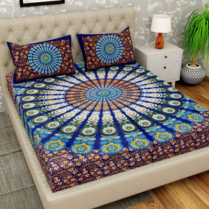 Cosito 144 TC Cotton Double Jaipuri Prints Flat Bedsheet