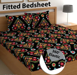 Decent Home 240 TC Cotton Double Floral Fitted (Elastic) Bedsheet