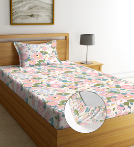 Moonroof 244 TC Cotton Single Printed Fitted (Elastic) Bedsheet