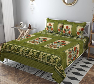 CREATURE Woolen Double Flat 250 TC Floral Bedsheet