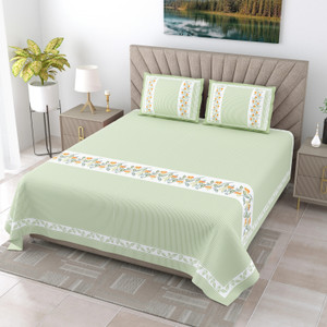 JAIPUR FABRIC Cotton Super King Flat 240 TC Printed 1 Summer Bedsheet with 2 Pillow Covers