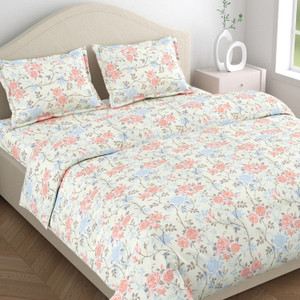 haus & kinder Cotton King Flat 144 TC Floral 1 Bedsheet with 2 Pillow Covers