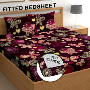 CG Homes 180 TC Cotton Double Printed Fitted (Elastic) Bedsheet