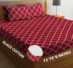 SHOPHOX 210 TC Cotton Double, King Printed Fitted (Elastic) Bedsheet