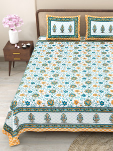 CLOTHOLOGY Cotton Queen Flat 240 TC Jaipuri Prints Bedsheet