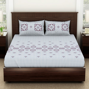 SPACES Cotton Double Flat 144 TC Geometric Bedsheet