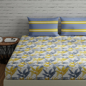 Huesland Cotton Double Flat 144 TC Printed 1 Bedsheet with 2 Pillow Covers