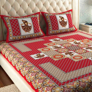 Leo Creation Cotton Double Flat 144 TC Jaipuri Prints 1 Bedsheet with 2 Pillow Covers