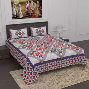Poorak 104 TC Cotton Queen Printed Flat Bedsheet
