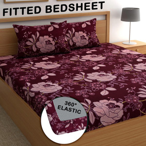 CG Homes 210 TC Microfiber King Printed Fitted (Elastic) Bedsheet