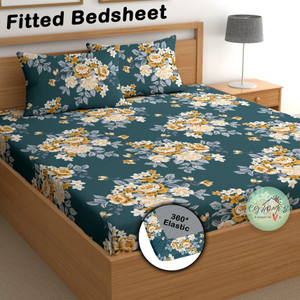 CG Homes 180 TC Cotton Double Printed Fitted (Elastic) Bedsheet