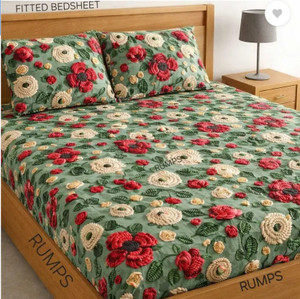KIDSHEET Cotton King, Double Fitted (Elastic) 350 TC Floral 1 Bedsheet with 2 Pillow Covers