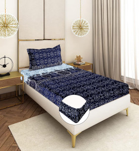 real dream Velvet Single Fitted (Elastic) 310 TC Printed 1 Bedsheet with 2 Pillow Covers