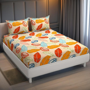 TrueBuy Microfiber King, Double Fitted (Elastic) 250 TC Floral 1 Summer Bedsheet with 2 Pillow Covers