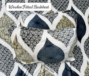 RisingStar Woolen King Fitted (Elastic) 400 TC Printed 1 Bedsheet with 2 Pillow Covers
