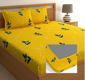 Stylishkanha 320 TC Cotton Queen Printed Fitted (Elastic) Bedsheet