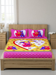 Homeline Cotton Double Flat 104 TC Jaipuri Prints 1 Bedsheet with 2 Pillow Covers