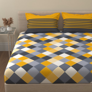 Huesland 144 TC Cotton Double Checkered Flat Bedsheet
