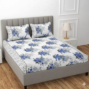 BLUEDOT Cotton Double Fitted (Elastic) 210 TC Printed 1 Bedsheet