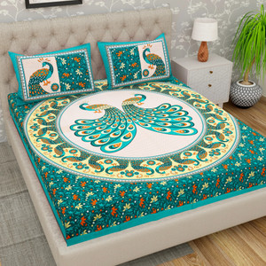 Cosito 144 TC Cotton Double Jaipuri Prints Flat Bedsheet