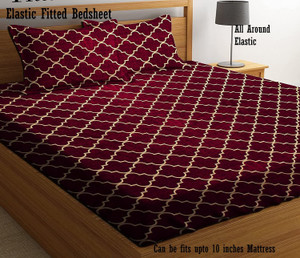 Amrange 210 TC Cotton King Checkered Fitted (Elastic) Bedsheet