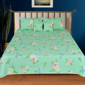 Decorum Cotton Double Flat 180 TC Printed 1 Bedsheet with 2 Pillow Covers, 2 Cushion Covers