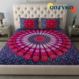 COZYKO Cotton Double Flat 144 TC Printed Bedsheet