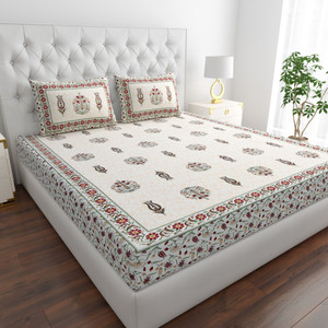 COZYKO 200 TC Cotton King Jaipuri Prints Flat Bedsheet