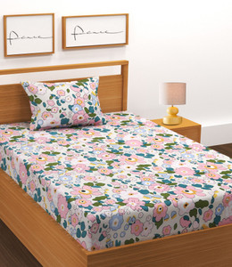 BLUEDOT Cotton Single Flat 180 TC Floral 1 Bedsheet with 2 Pillow Covers