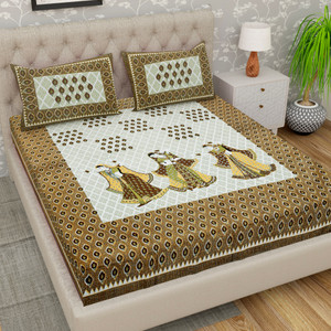 Cosito 144 TC Cotton Double Jaipuri Prints Flat Bedsheet
