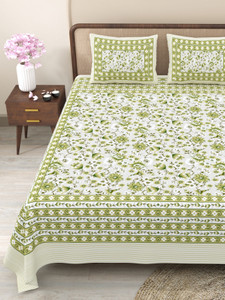 CLOTHOLOGY Cotton Queen Flat 240 TC Jaipuri Prints 1 Bedsheet with 2 Pillow Covers
