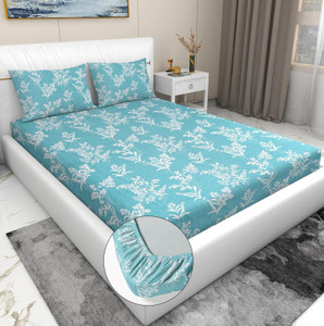 BEDORISM 280 TC Cotton King Printed Fitted (Elastic) Bedsheet