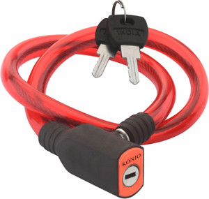 KONIO Steel Cable Lock Anti Theft Push Lock For Multipurpose Uses with 3 Keys (Red). Cycle Lock