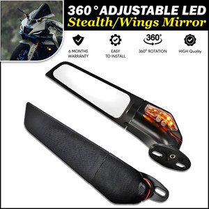 MIKANIX 360° Adjustable Moto GP LED Stealth Wings Rear View Mirror For Ninja All Models Bike Fairing Kit
